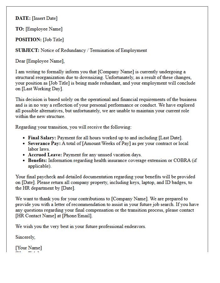 Company Downsizing Official Notice Letter