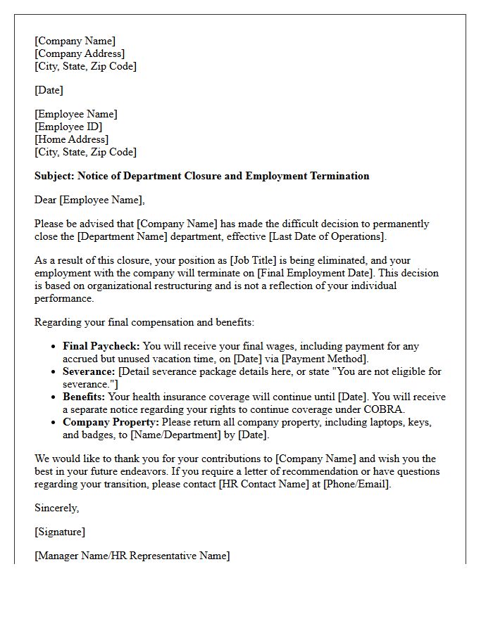 Department Closure And Termination Letter