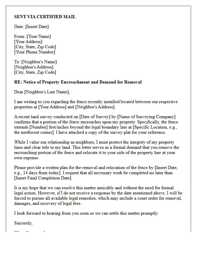 Fence Encroachment Legal Demand Letter