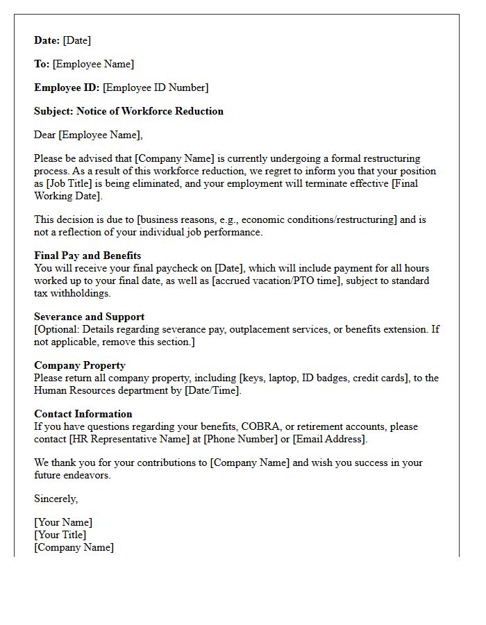 Human Resources Workforce Reduction Letter