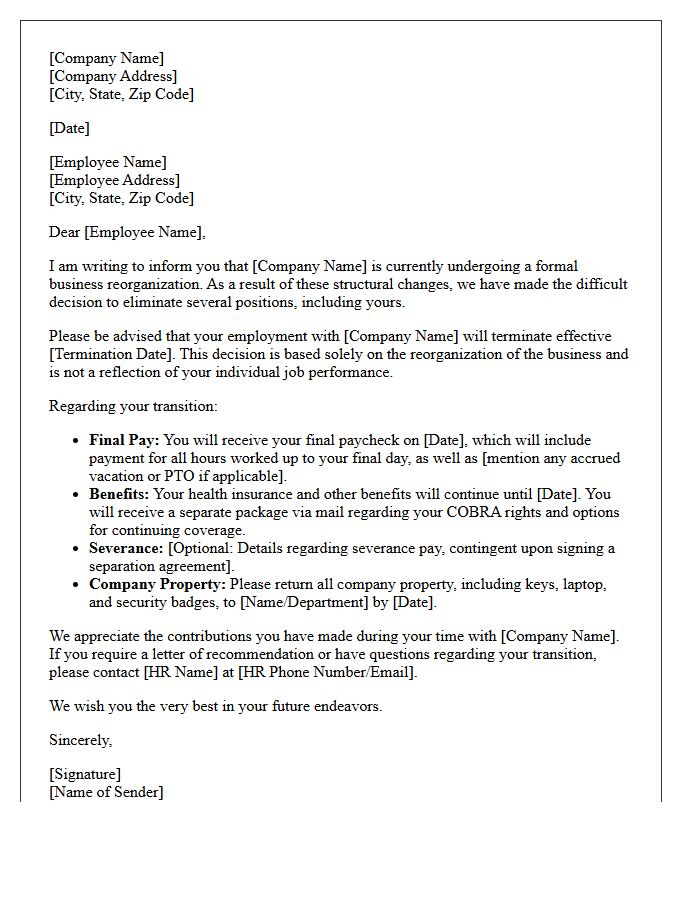 Business Reorganization Separation Letter