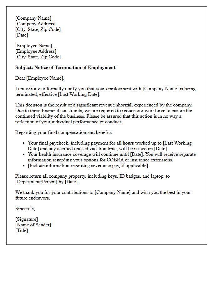 Revenue Shortfall Employment Termination Letter