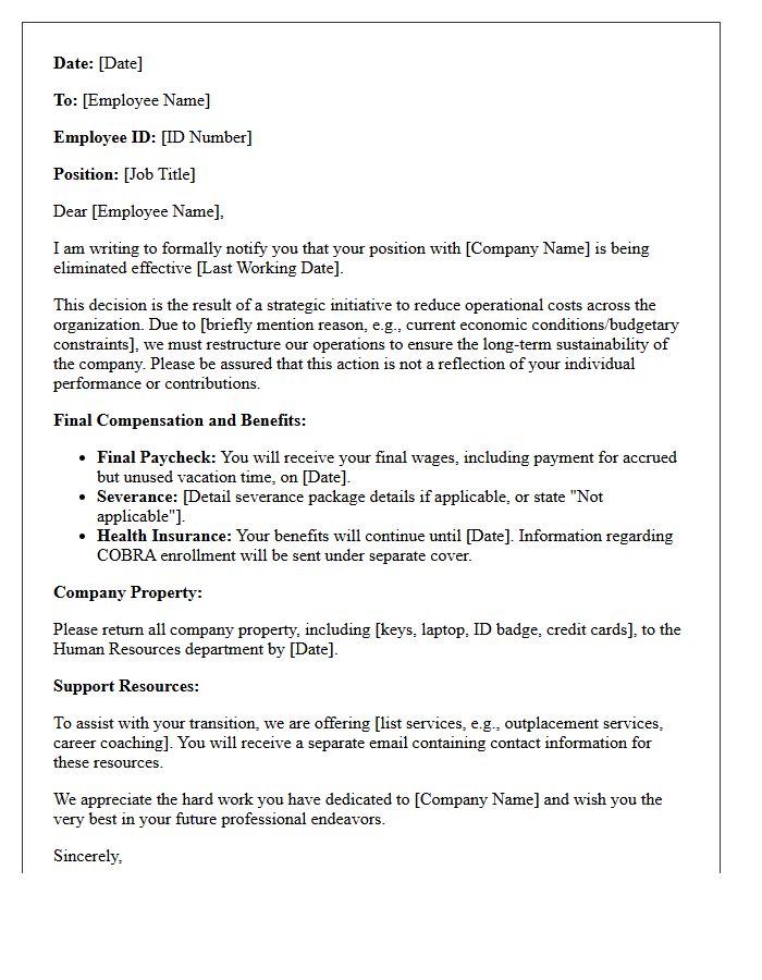 Operational Cost Reduction Layoff Letter