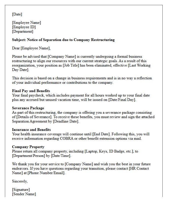 Standard Company Restructuring Layoff Letter