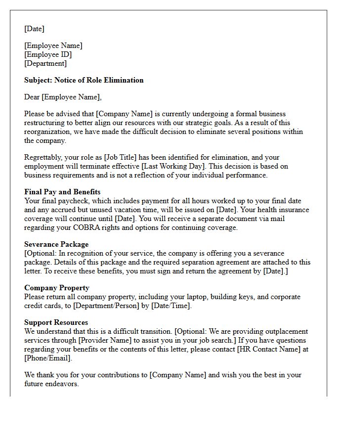 Role Elimination Restructuring Layoff Letter