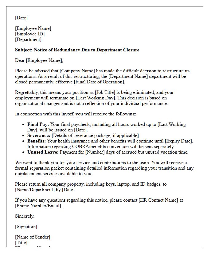 Department Closure Restructuring Layoff Letter