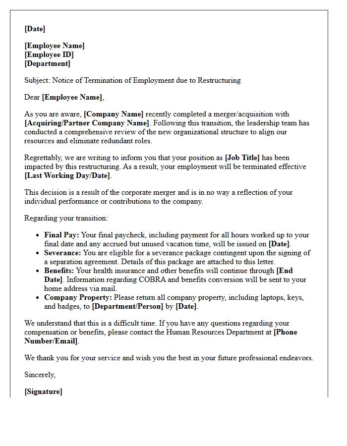 Merger And Acquisition Restructuring Layoff Letter