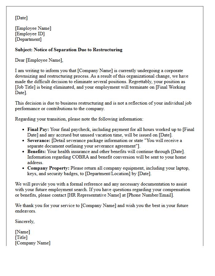 Corporate Downsizing Restructuring Layoff Letter
