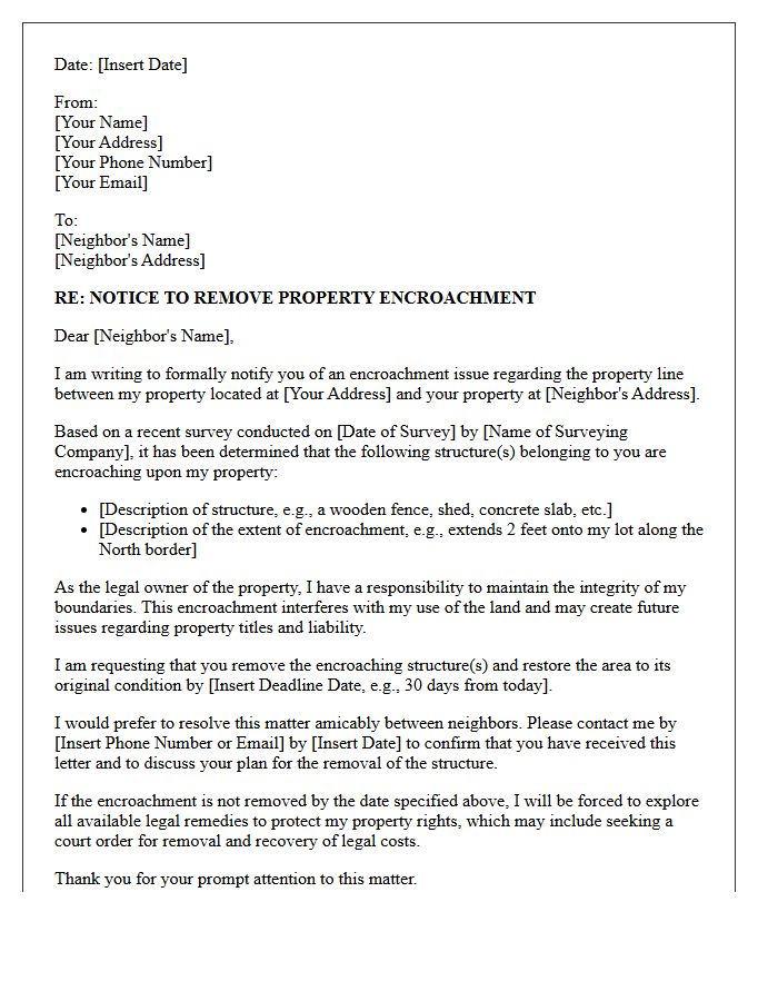 Structure Removal Boundary Encroachment Demand Letter