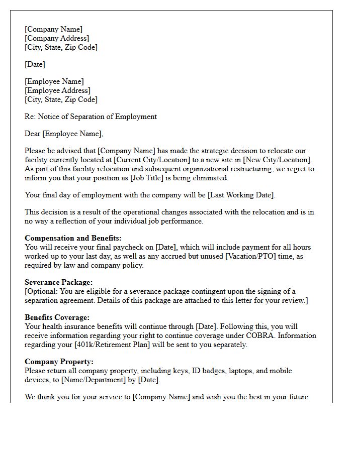 Facility Relocation Restructuring Layoff Letter
