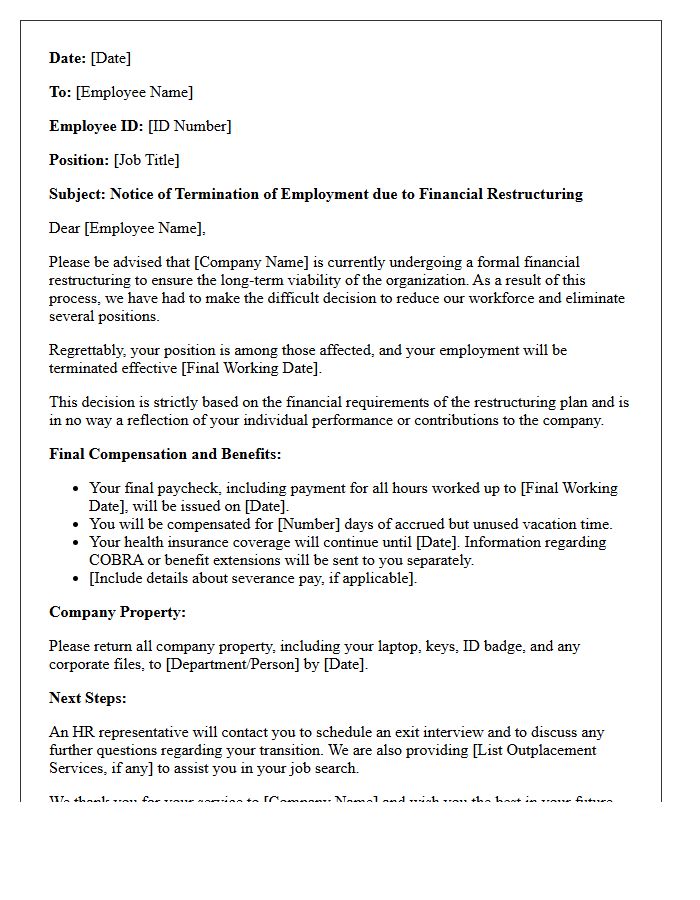 Financial Restructuring Reduction Layoff Letter