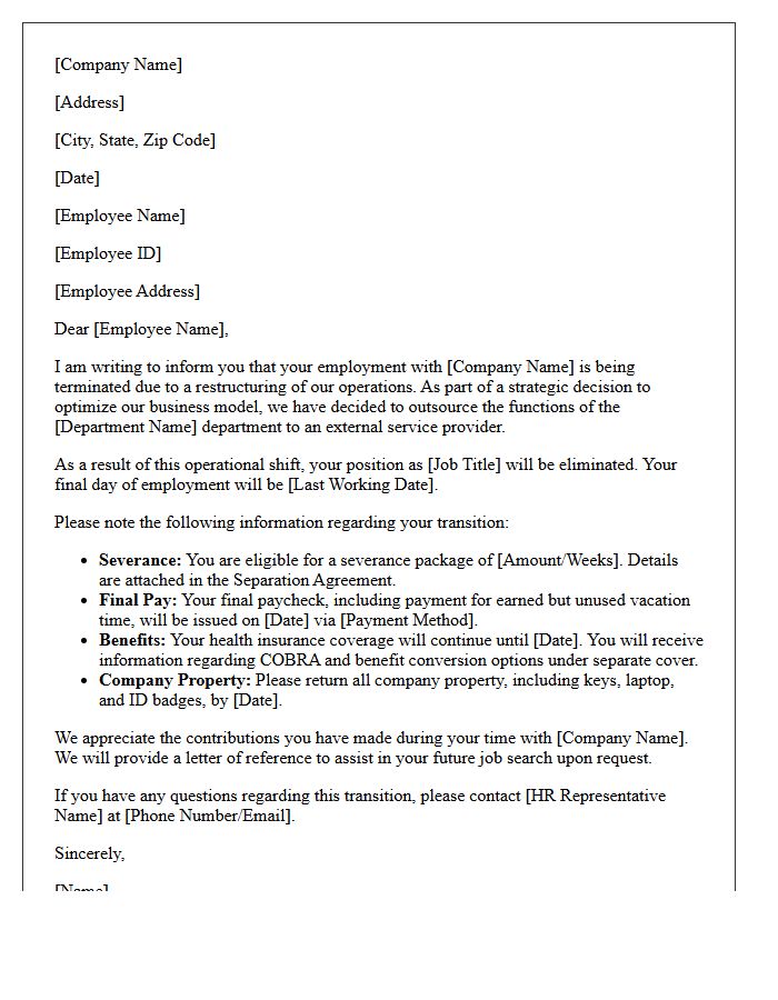 Operational Outsourcing Restructuring Layoff Letter