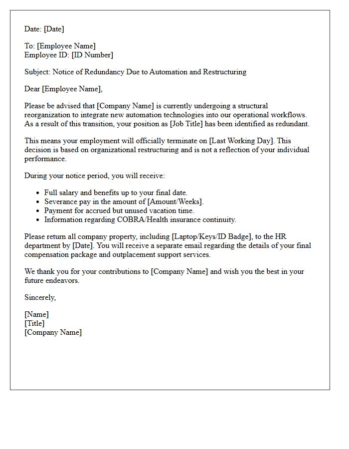 Automation Integration Restructuring Layoff Letter