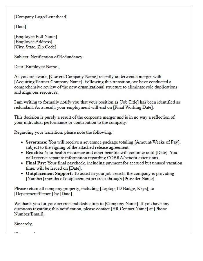 Merger Redundancy Layoff Letter