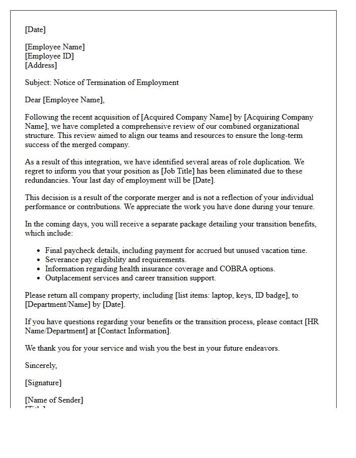 Post-Acquisition Role Duplication Layoff Letter