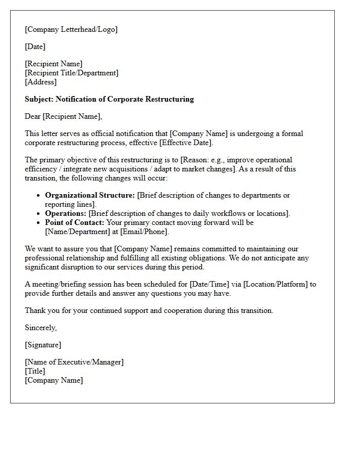 Corporate Restructuring Notice Letter