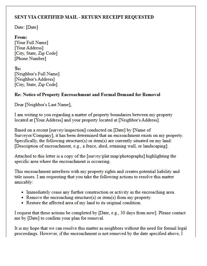 Pre-Litigation Property Encroachment Demand Letter