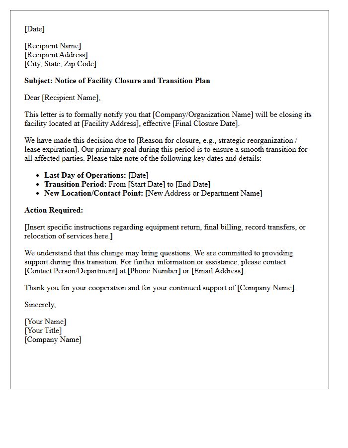 Facility Closure Transition Letter