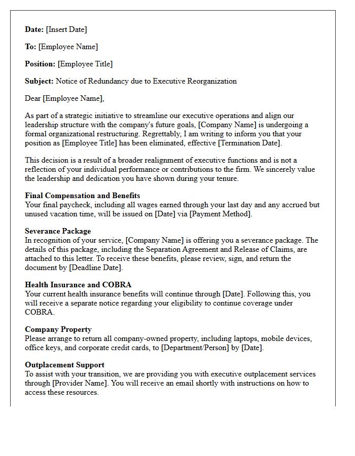 Executive Leadership Reorganization Layoff Letter