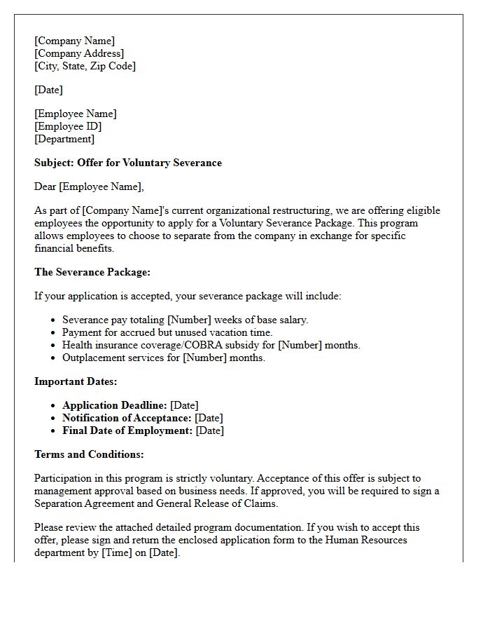 Voluntary Severance Offer Letter