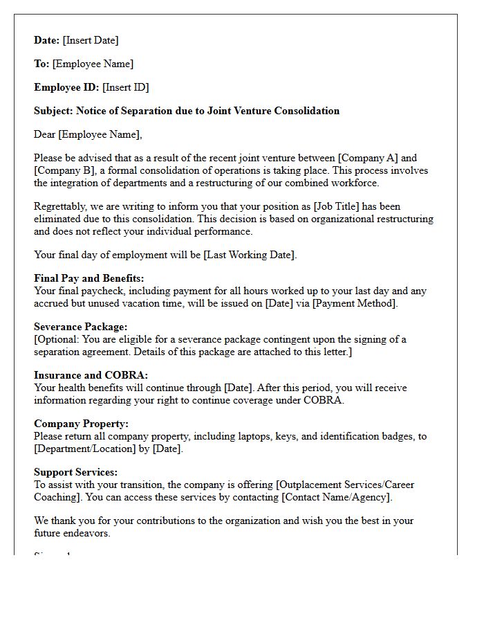 Joint Venture Consolidation Layoff Letter