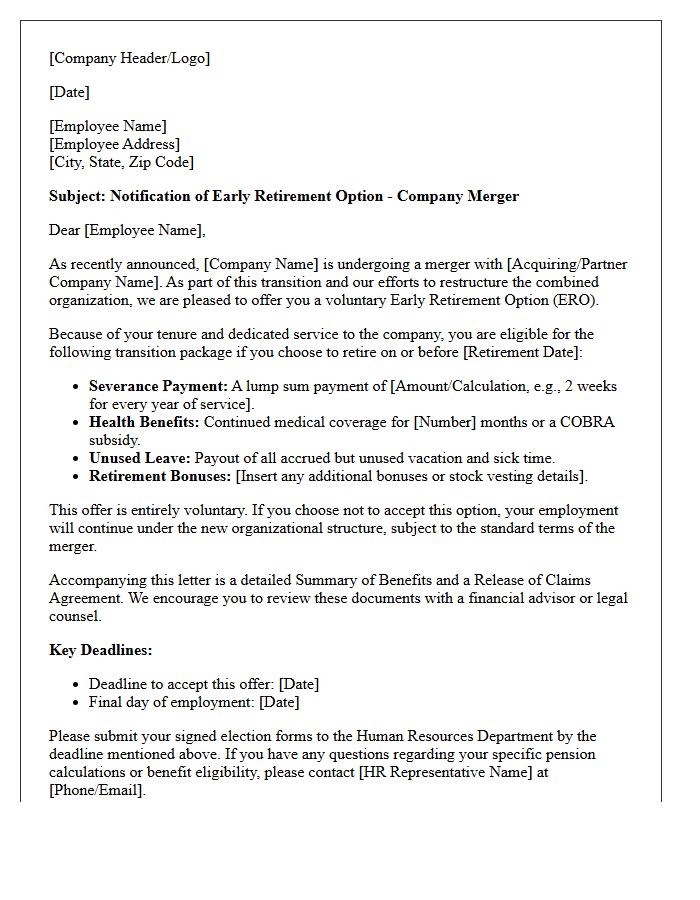 Merger Early Retirement Option Letter
