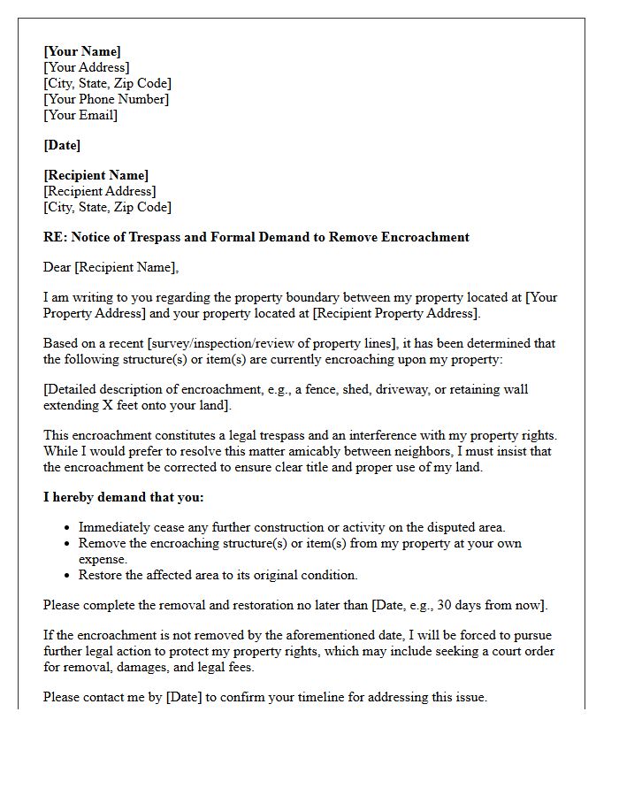 Trespass and Boundary Encroachment Demand Letter