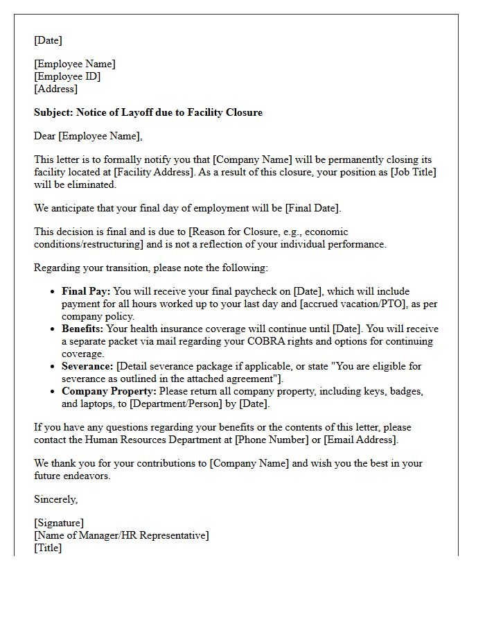 Facility Closure Layoff Letter
