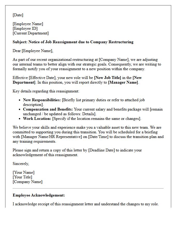 Company Restructuring Reassignment Letter