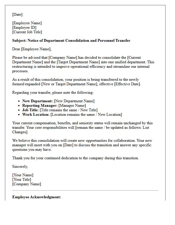 Department Consolidation Transfer Letter