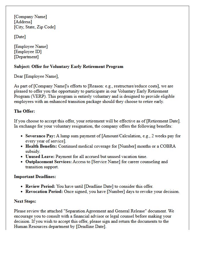 Voluntary Early Retirement Offer Letter