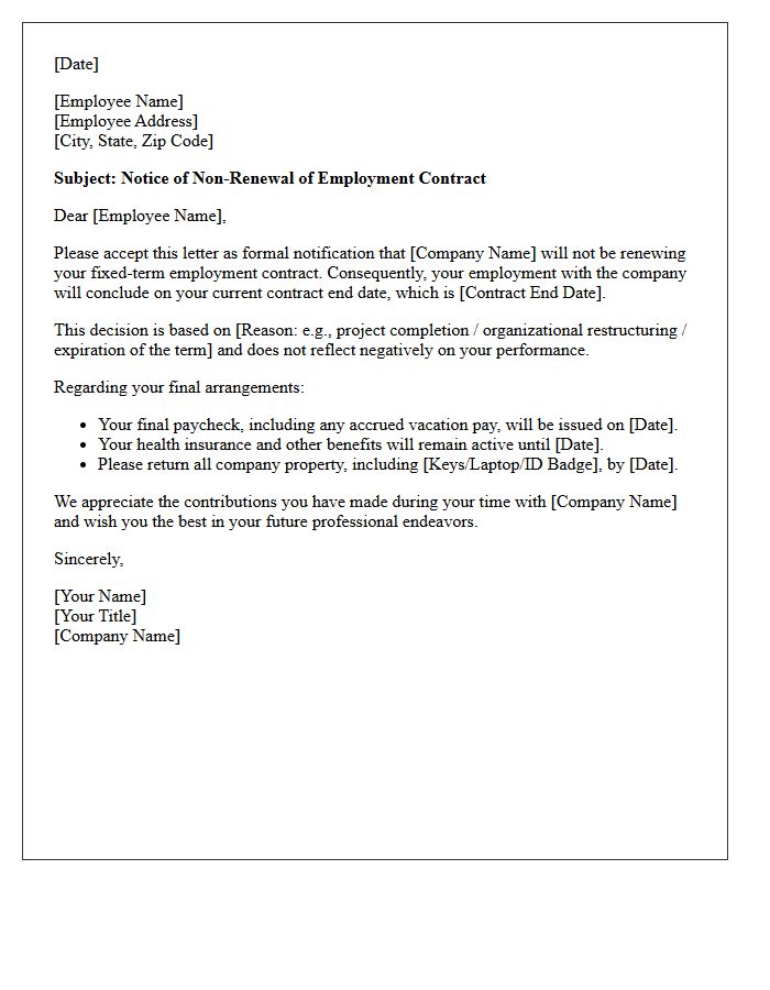 Employment Contract Non-Renewal Letter