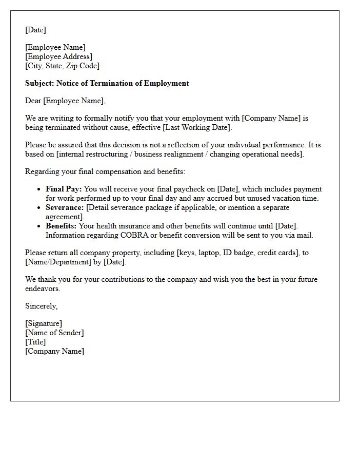 Without Cause Dismissal Letter