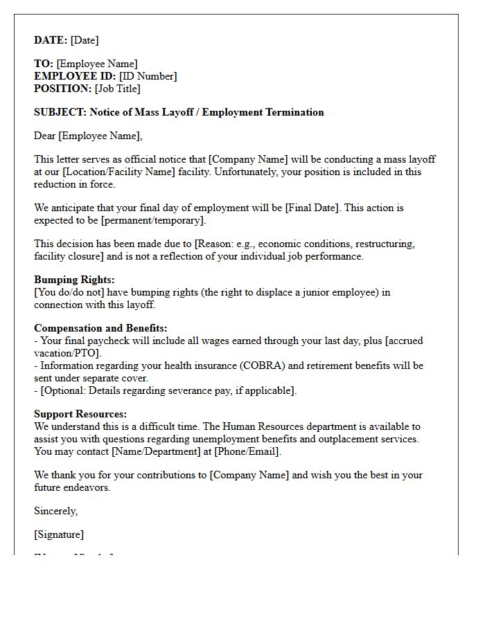 Mass Layoff Warning Notice Letter