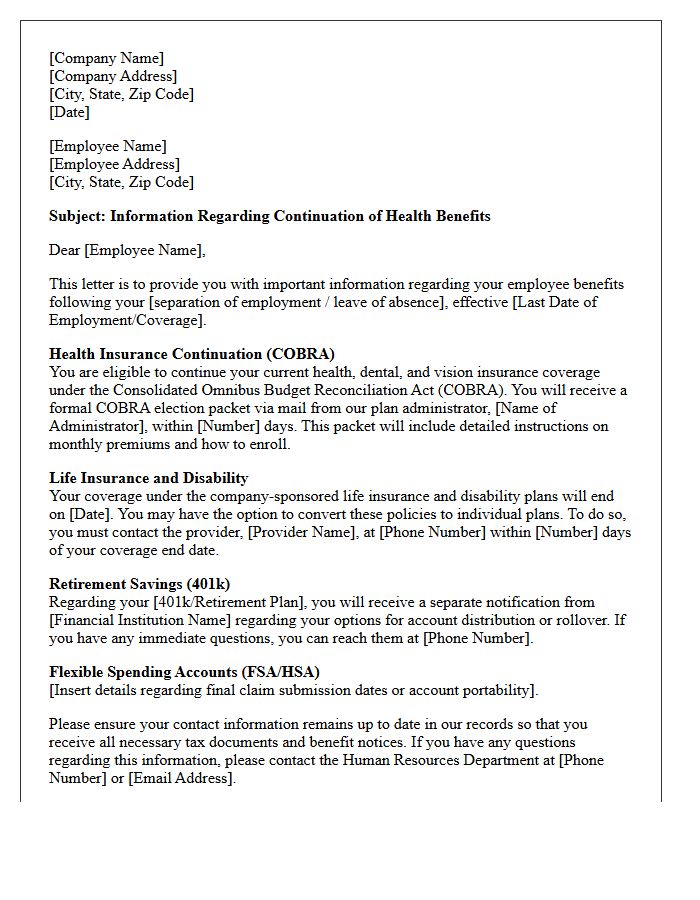 Benefits Continuation Information Letter
