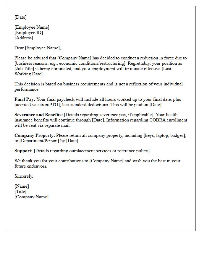 Standard Reduction in Force Layoff Letter