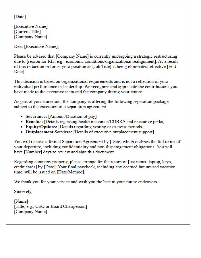 Executive Reduction in Force Layoff Letter