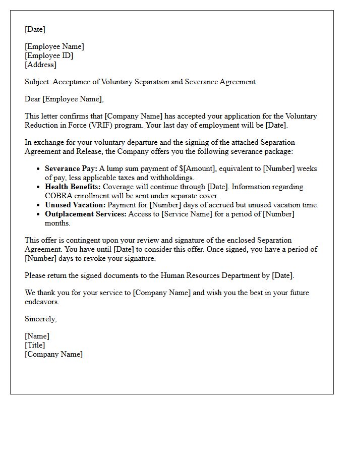 Voluntary Reduction in Force Severance Letter