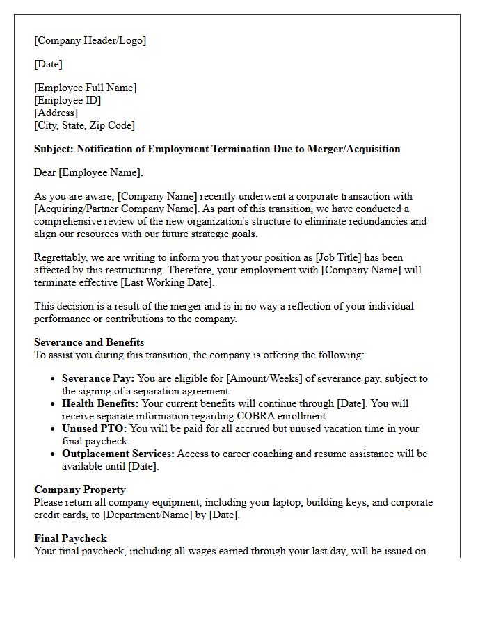 Merger and Acquisition Reduction in Force Letter