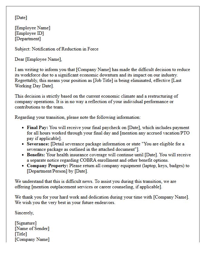 Economic Downturn Reduction in Force Layoff Letter