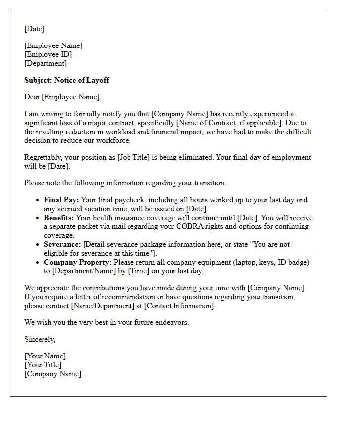 Notice of Layoff Letter Due to Major Contract Loss