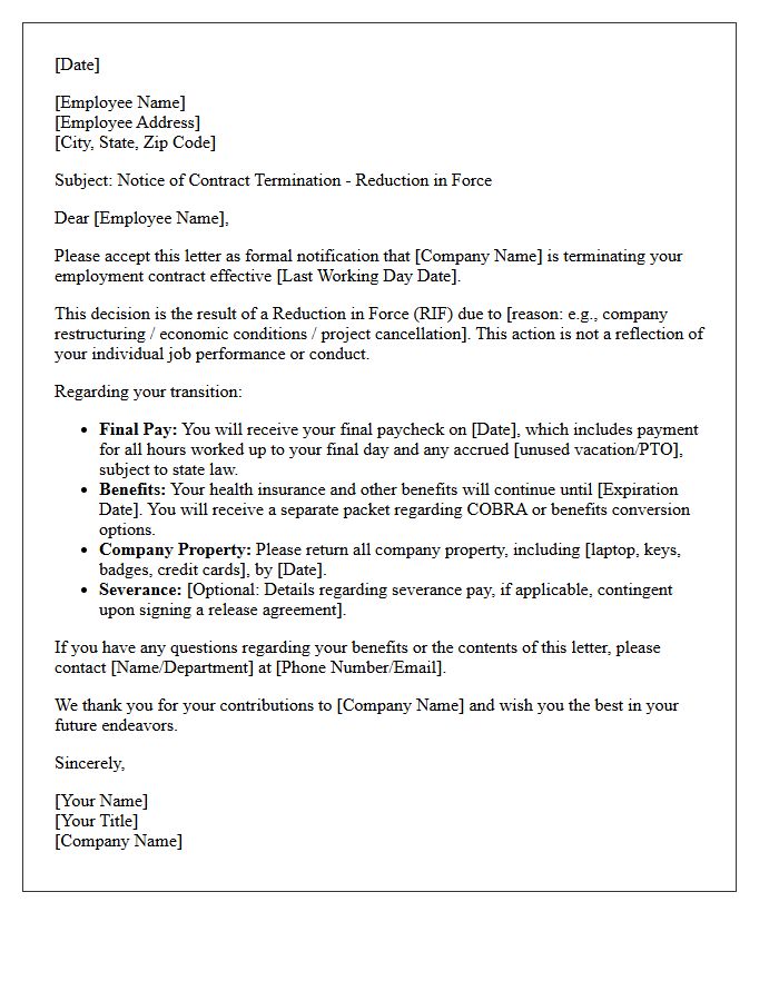 Contract Termination Reduction in Force Letter