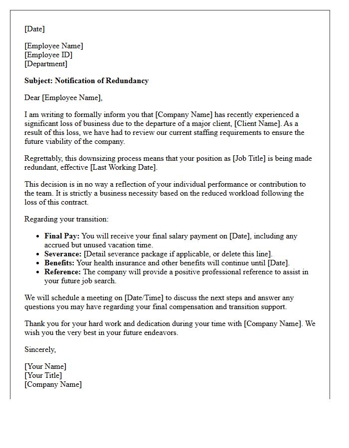 Loss of Client Downsizing Notification Letter
