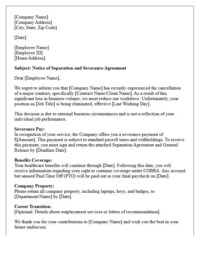 Major Contract Cancellation Employee Severance Letter