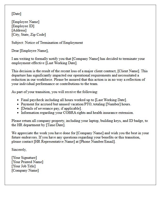 Human Resources Major Client Departure Layoff Letter