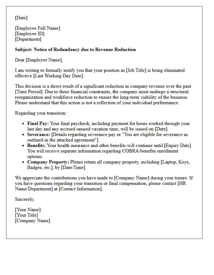 Revenue Reduction Staff Layoff Notice Letter