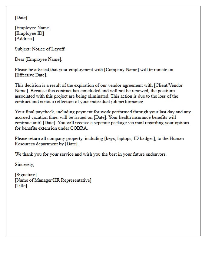 Vendor Agreement Expiration Employee Layoff Letter