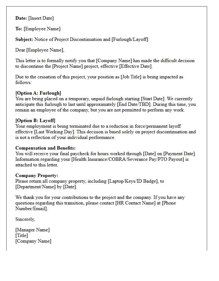 Project Discontinuation Furlough and Layoff Letter