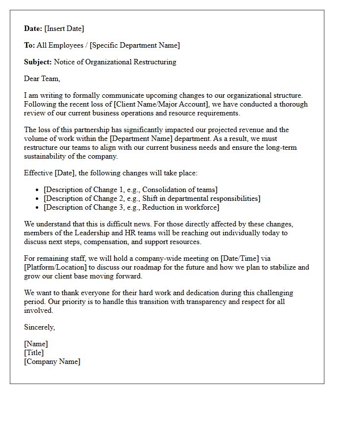 Client Loss Driven Organizational Restructuring Letter
