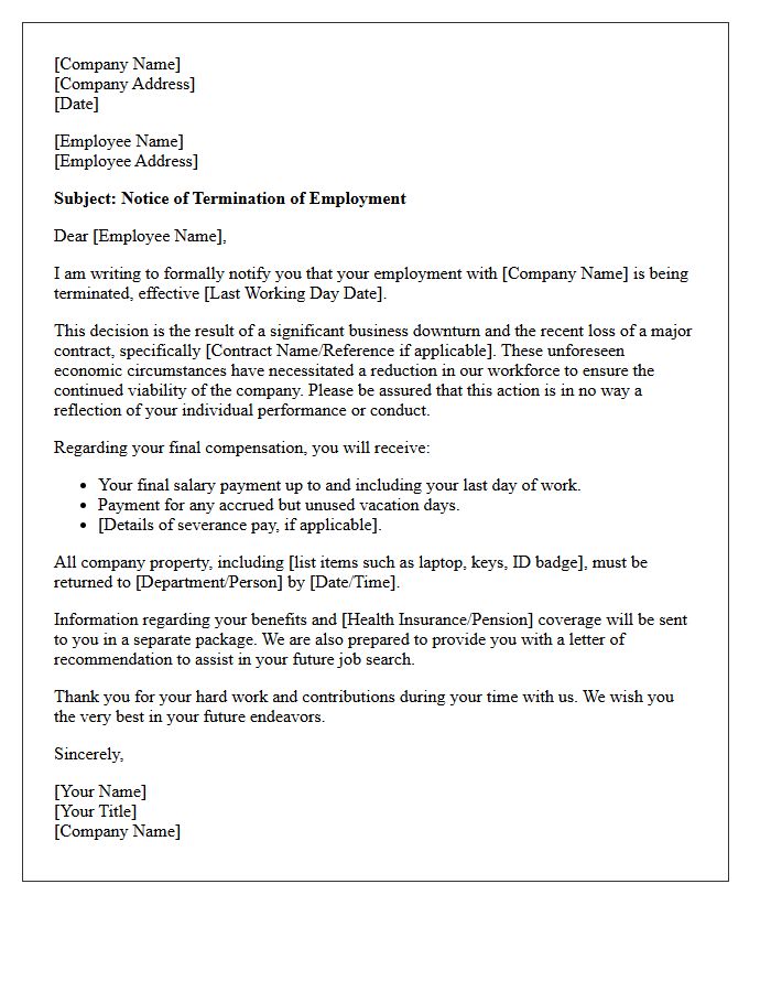 Business Downturn and Contract Loss Dismissal Letter